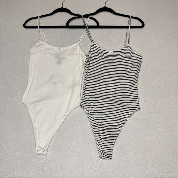 Forever 21 Tops - Forever 21 Juniors Pointelle Knit Bodysuit Bundle Small White & Stripes NWT